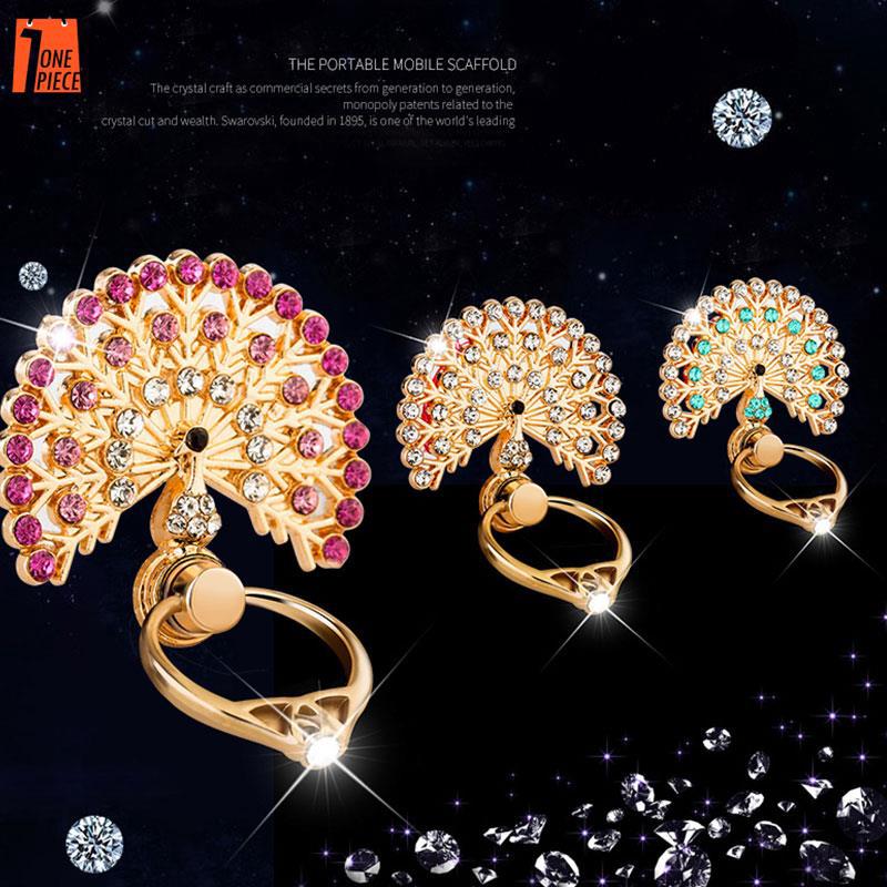 Nhẫn Đỡ Điện Thoại Hình Con Công Đính Kim Cương