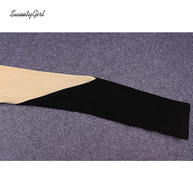 Áo croptop tay dài trễ vai màu sắc tương phản quyến rũ cho nữ