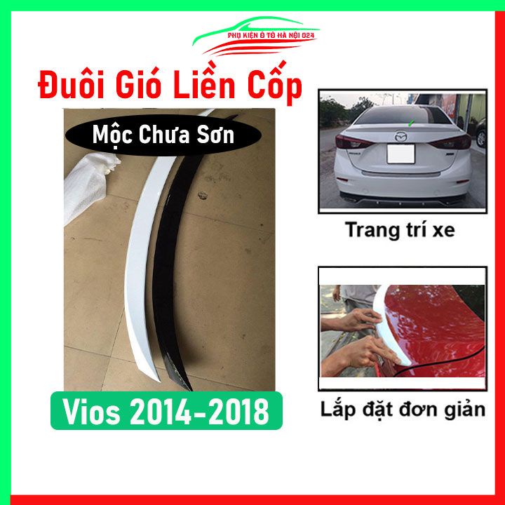 Đuôi gió sau xe liền cốp Vios 2014-2018 hàng mộc chưa sơn