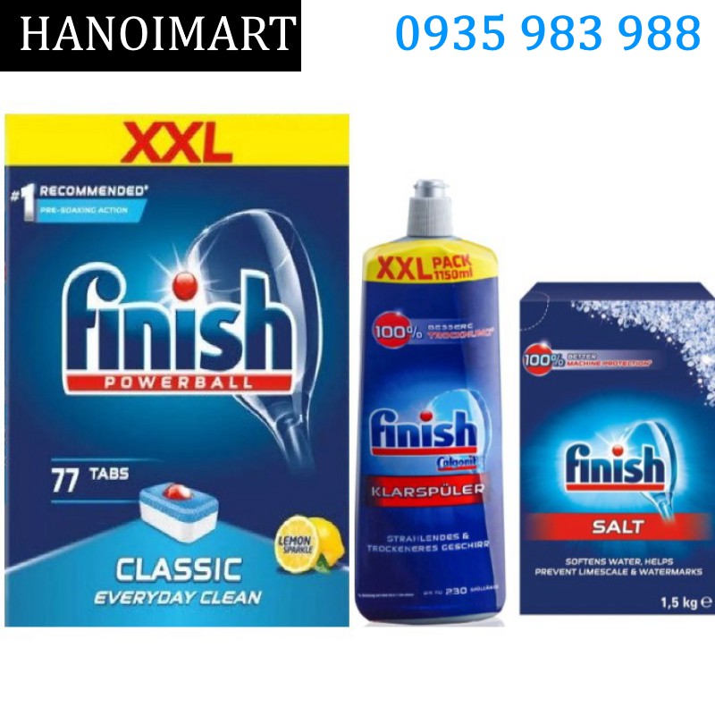 Combo viên rửa bát 77 viên + Muôi finish 1.5kg + bóng finish 1150ml - Hanoimart