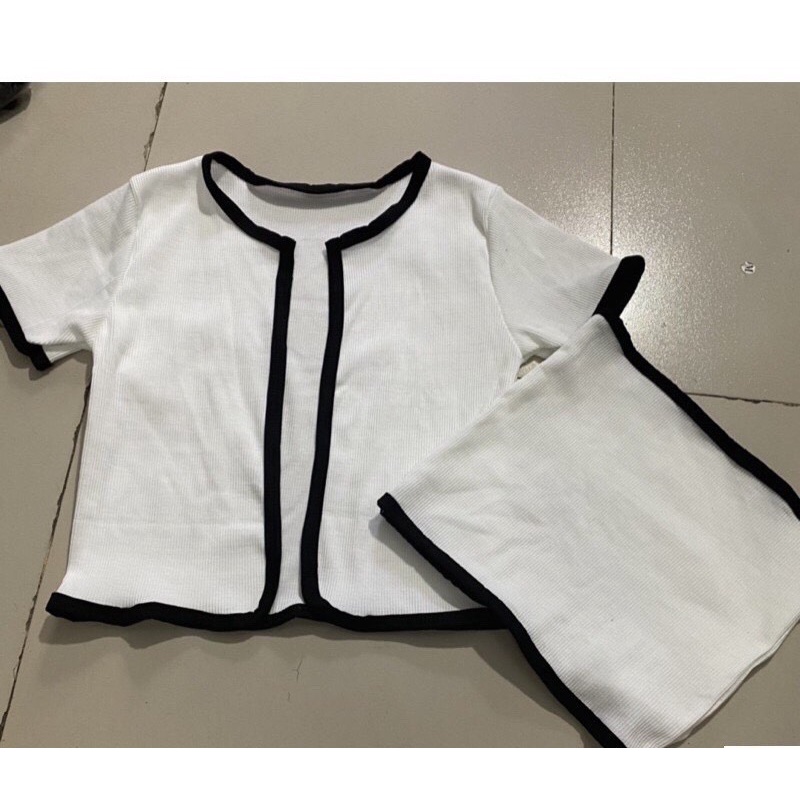 Set bộ nữ croptop áo gân viền+ áo ống lót (set 2 món)
