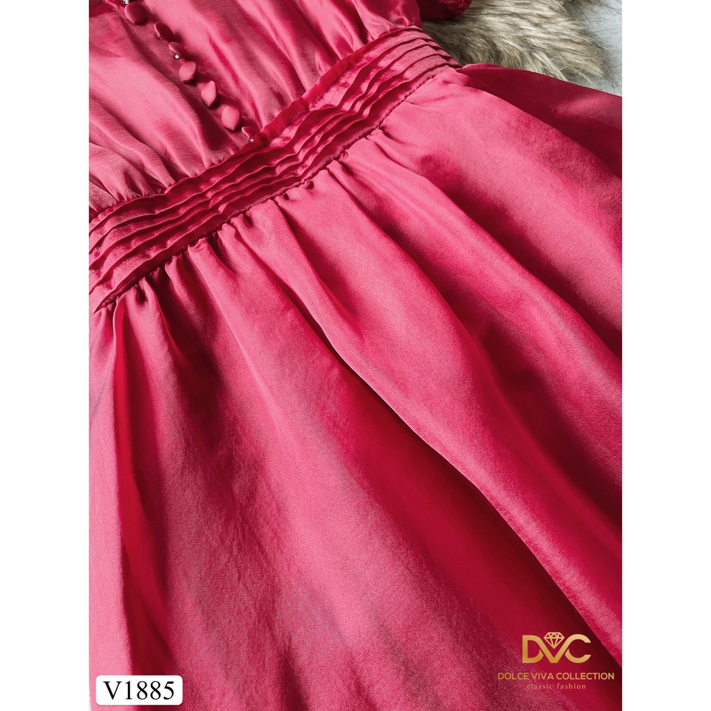 Váy đỏ xòe tay lỡ V1885 - Đẹp Shop DVC - Kèm ảnh thật trải sàn do shop tự chụp