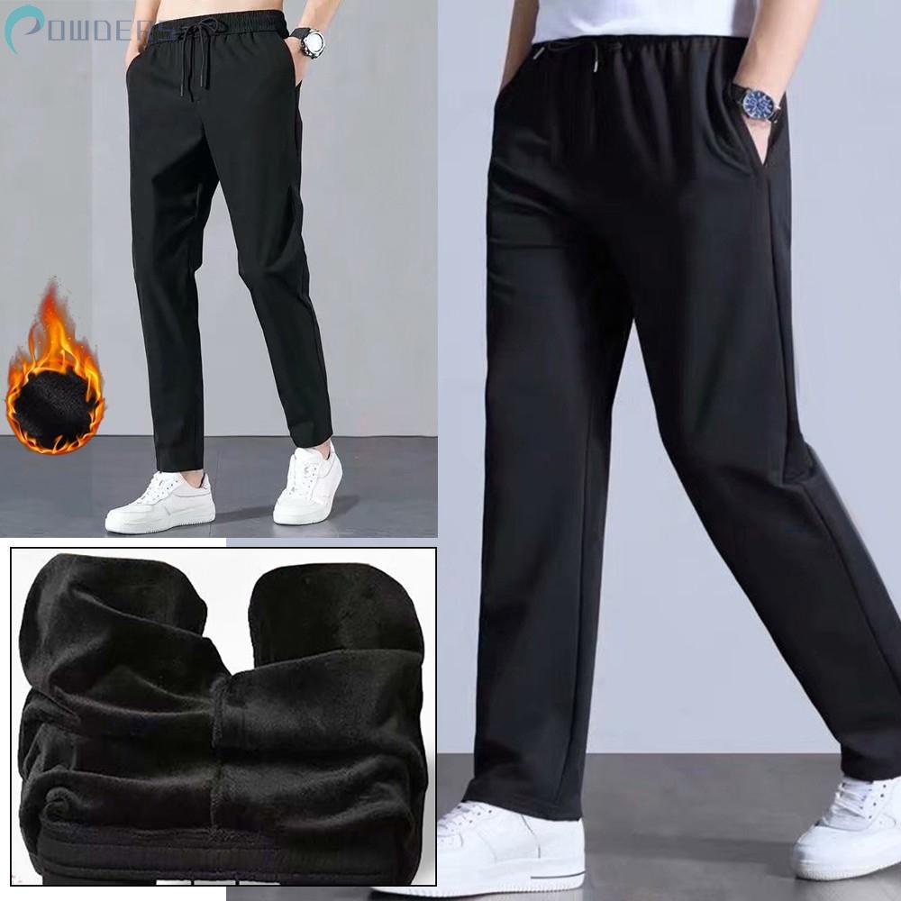 Quần Dài Thể Thao Lót Lông Cừu Dày Màu Sắc Đơn Giản Thời Trang Mùa Đông Cho