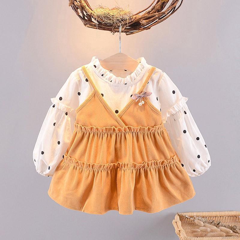Đầm dài tay chấm bi thời trang xuân thu cho bé gái 0~4 tuổi
