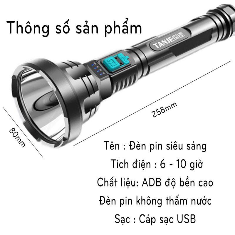 Đèn Pin Cầm Tay Chống Nước Đèn Siêu Sáng Sạc Tích Điện Đa Năng Chiếu Xa Đèn Led Akio