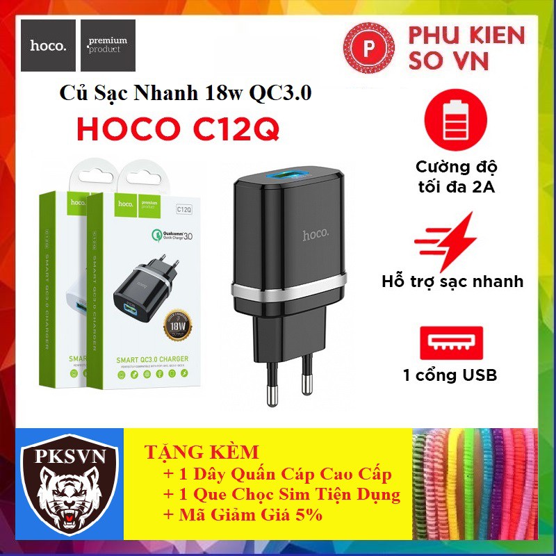 Củ Sạc Nhanh Hoco C12QCAO CẤPCốc Sạc Nhanh 18w Quick Charge 3.0 Siêu Bền, Chống Cháy Nổ - Bảo Hành Chính Hãng 12T