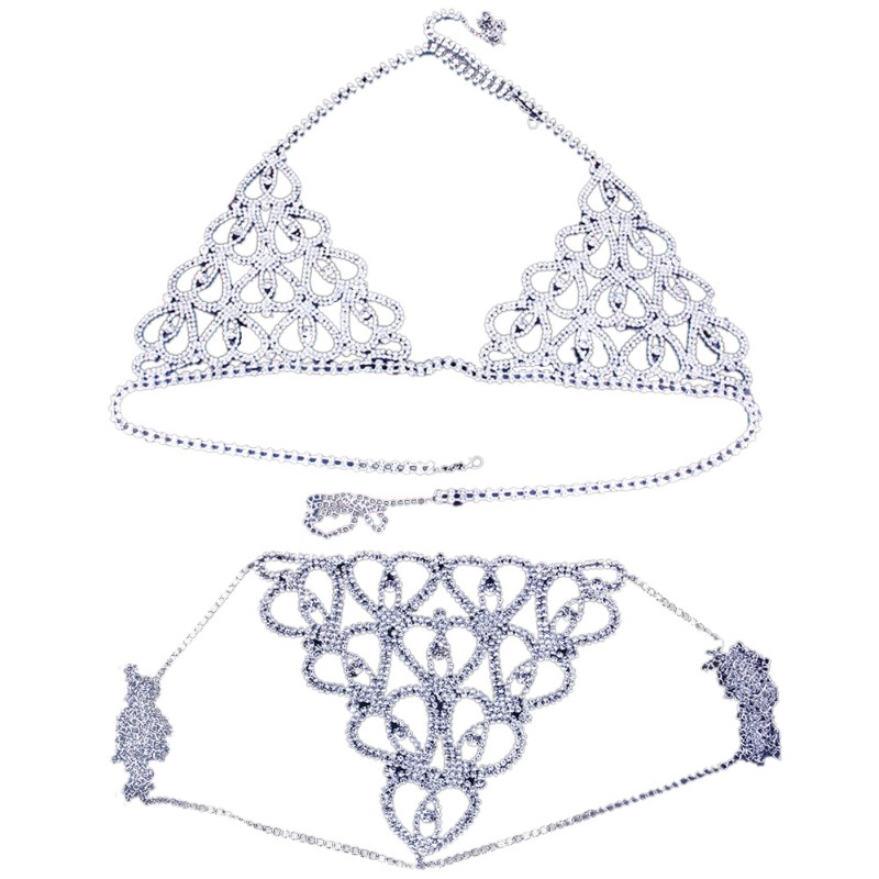 Set Áo Ngực Và Quần Lót Nữ Họa Tiết Trái Tim Đính Đá Pha Lê Quyến Rũ