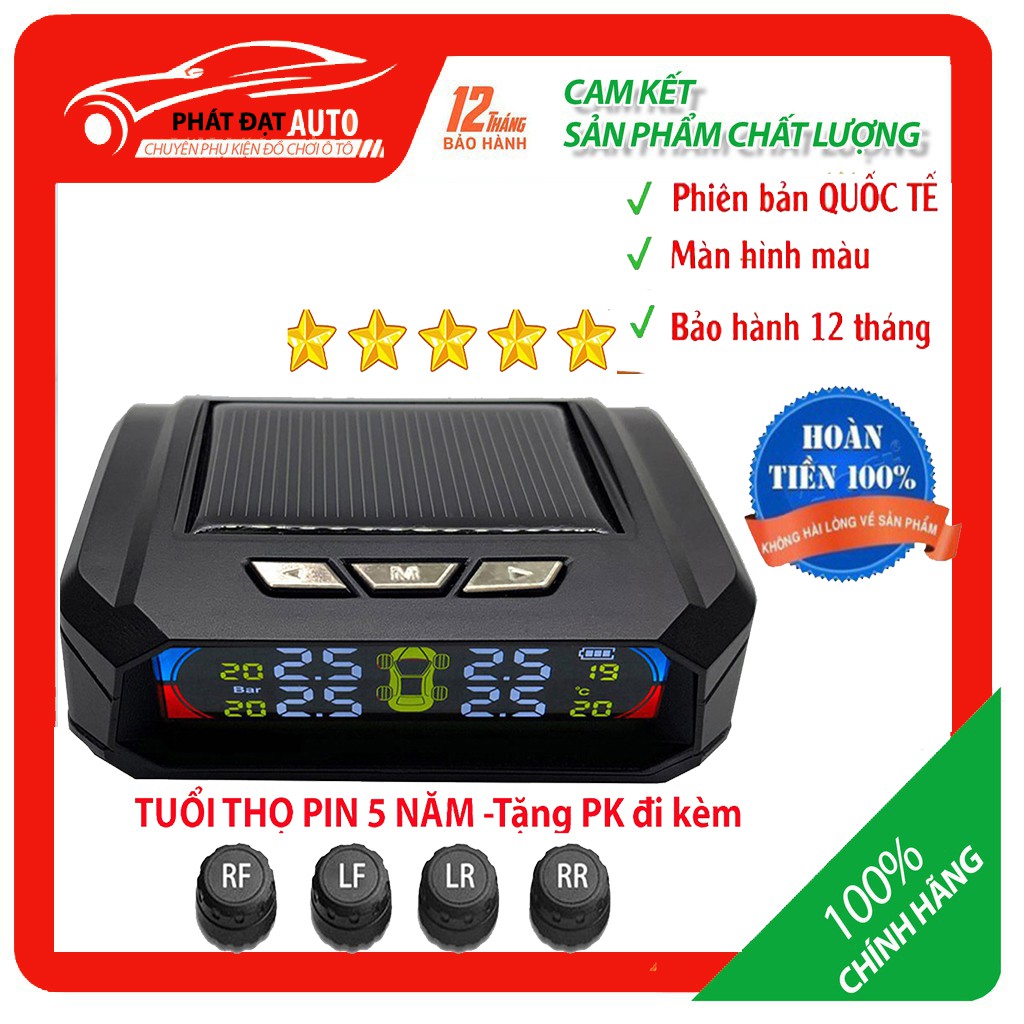 Cảm Biến Áp Suất Lốp Ô Tô TPMS Phiên Bản QUỐC TẾ Màn Hình Màu dùng Năng Lượng Mặt Trời (Loại gắn ngoài van)