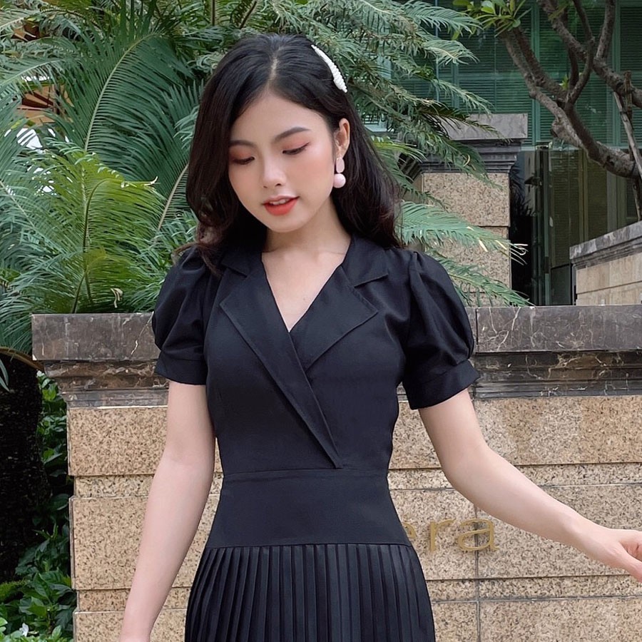 Đầm dập li cổ vét sang trọng-DAM35