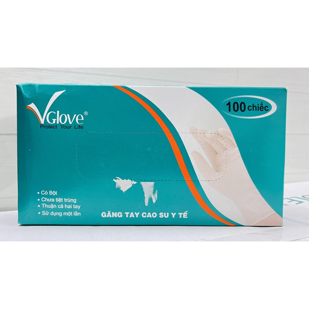 Găng tay cao su y tế Vglove thuận tiện sử dụng cả hai tay.hộp 100 chiếc.suckhoechomoinha