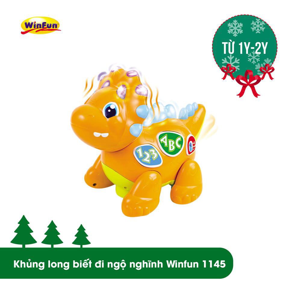 Khủng long cảm ứng biết đi ngộ nghĩnh Winfun 1145 - Đồ chơi tập bò vận động đuổi bắt cho bé - học chữ số có nhạc