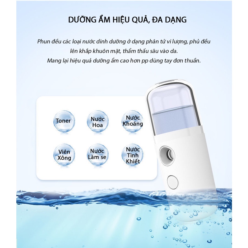 [Mới] Máy Phun Sương Nano Mini Cầm Tay - Xông Hơi Xịt Khoáng Cấp Ẩm Cho Da - Xông Tinh Dầu Chanh Xả Hỗ Trợ F0