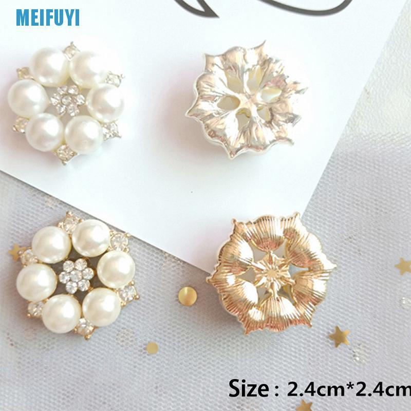 Set 10 nút áo hình bông hoa đính đá và ngọc trai nhân tạo trang trí đám cưới đa năng DIY