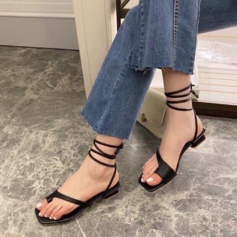 Giày sandal kẹp cột dây cổ chân gót cao 3cm