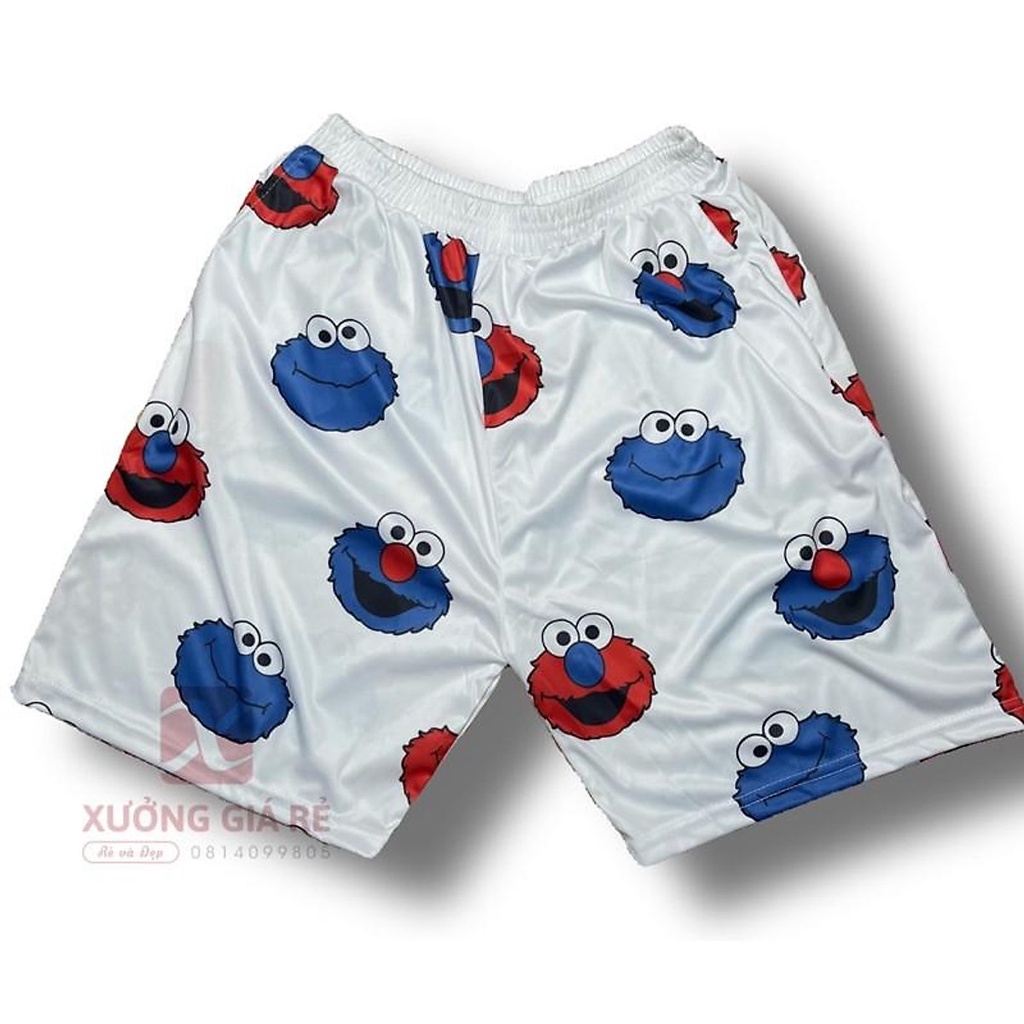 Q016 Quần đùi hoa có túi Sooc ống rộng unisex hoạt hình Short cartoon lửng ngắn in nam nữ đi ngủ chơi biển mặc đôi, nhóm
