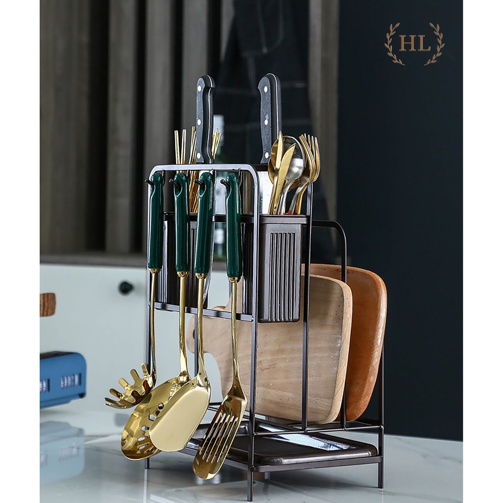 Kệ gài dao thớt đa năng nâu | KỆ GÀI DAO THỚT KÈM ỐNG CẮM ĐŨA ĐA NĂNG SƠN TĨNH ĐIỆN | BigBuy360 - bigbuy360.vn