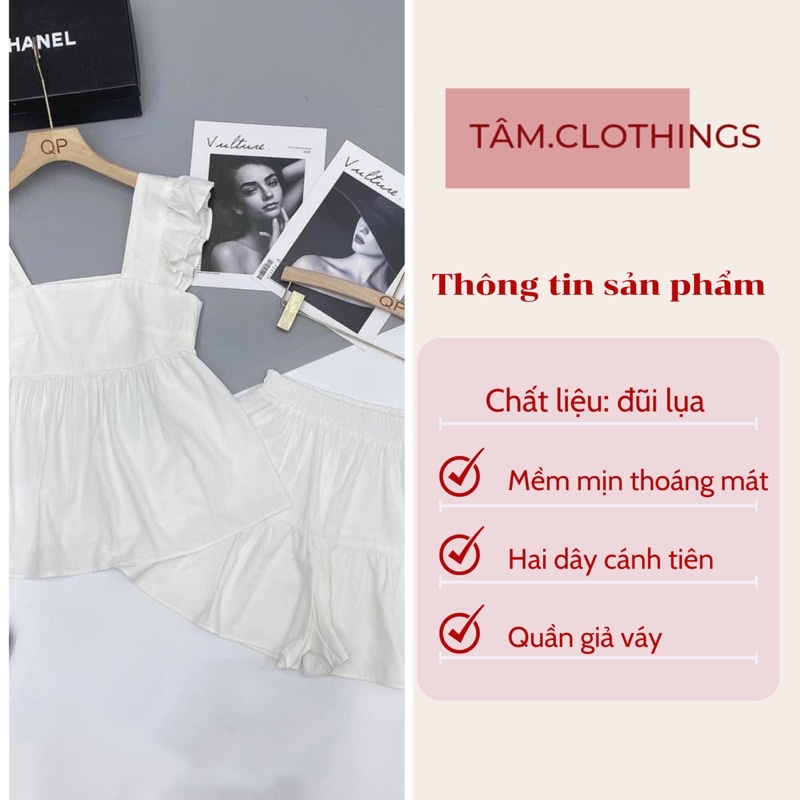 Bộ mặc nhà đũi cánh tiên babydoll kèm quần giả váy bộ ngủ nữ TÂM Clothings