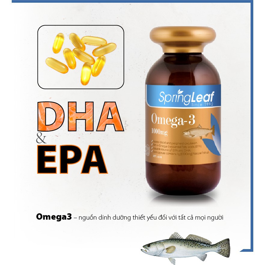 Dầu cá SpringLeaf Omega 3 1000mg – Hỗ Trợ Bổ Não, Sáng Mắt, Giảm cholesterol và Bệnh Tim Mạch (200 Viên)