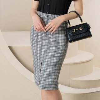 Chân váy dáng ôm đính khuy, JUYP Thô kẻ Caro nhỏ- Orchid GH8O135