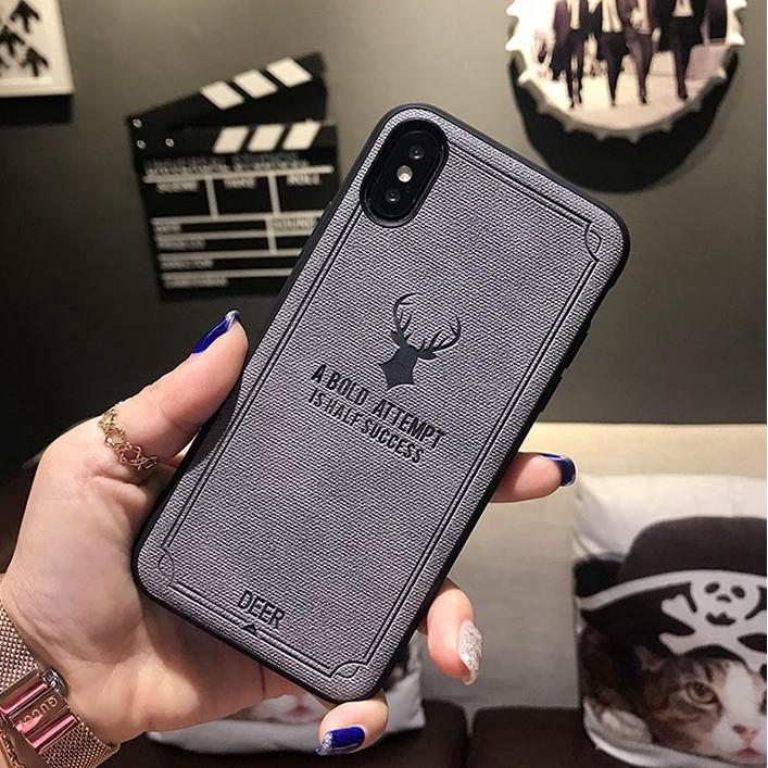 Ốp điện thoại TPU mặt vải dập nổi hình con hươu chống in vân tay cho iPhone 7 7Plus 8 8Plus X