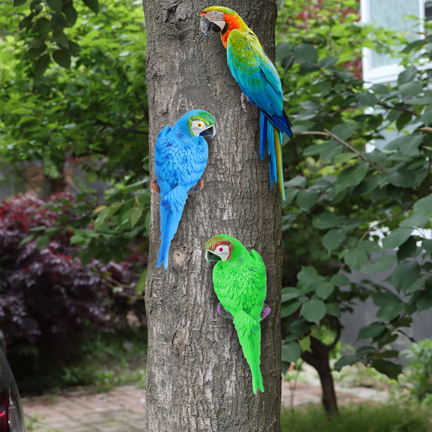 LUCKY Statue Parrot Decoration Wall Decoration Wall Mounted Animal Sculpture Blue Bonsai Tree Resin Animal For Porch Parakeet Resin Sculpture Hanging Parrot/Multicolor