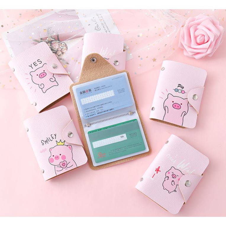 Ví da cầm tay đựng card nhiều mẫu đáng yêu: heo hồng, hoa, cây, mèo ...
