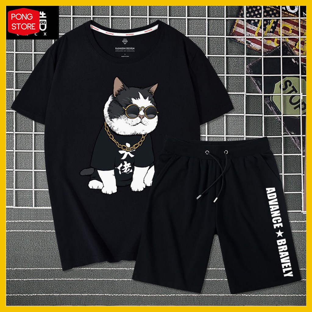 Bộ Hè Nam Mèo Đeo Kính - Đồ bộ thể thao nam Chất Thun Co Giãn Cao Cấp pongshop | BigBuy360 - bigbuy360.vn