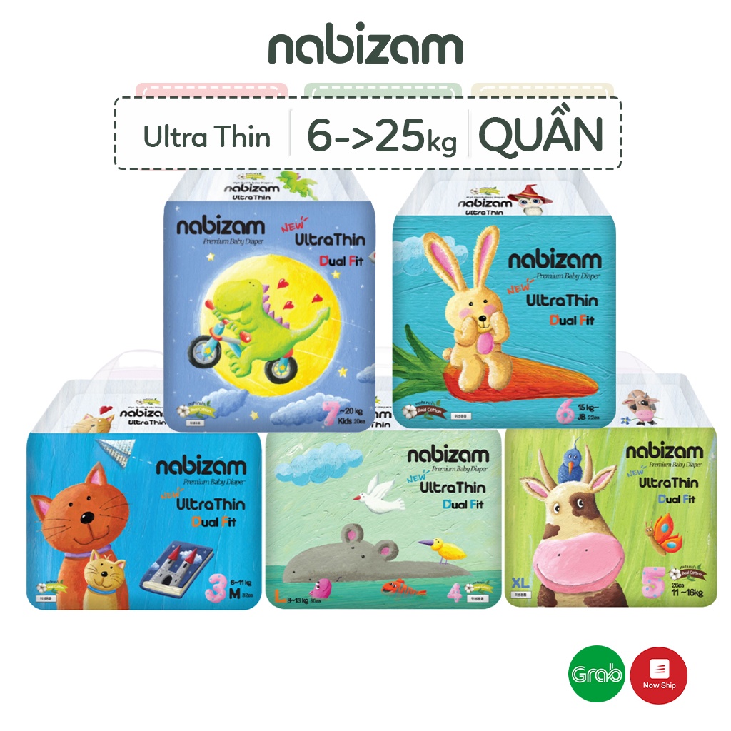 Tã/Bỉm Quần NABIZAM Ultra Thin Nội Địa Hàn, Mềm Mại, Mỏng Nhẹ Size M32/L30/XL26/2XL22/3XL20 Cho Bé 6-25kg