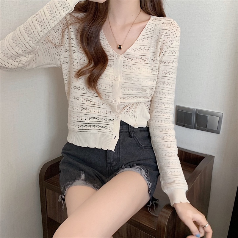 Áo khoác cardigan NZN dệt kim khoét lỗ tay dài cổ chữ V dáng rộng chống nắng phong cách Hàn Quốc cho nữ