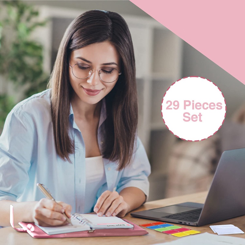 Set 29 bìa sổ tay bao ngân sách khổ A6 màu hồng phù hợp cho đi du lịch