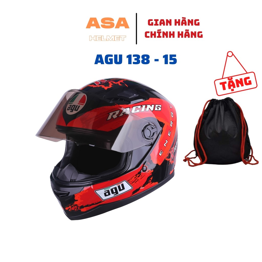 Mũ Bảo Hiểm Fullface AGU Tem Racing 15 - MŨ FULLFACE TẶNG CẶP SỪNG+ đuôi gió - SỐ LƯỢNG CÓ HẠN - ASA HELMETS