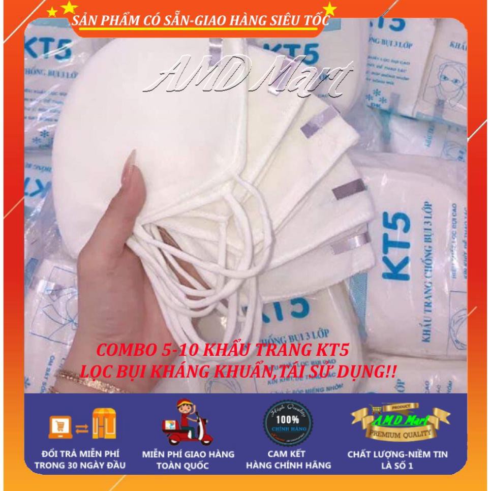 [GIAO LUÔN TRONG NGÀY]Khẩu trang 3 lớp KT 5 Nẹp bóp sống mũi vừa khít khuôn mặt,chống bụi kháng khuẩn cao. | BigBuy360 - bigbuy360.vn