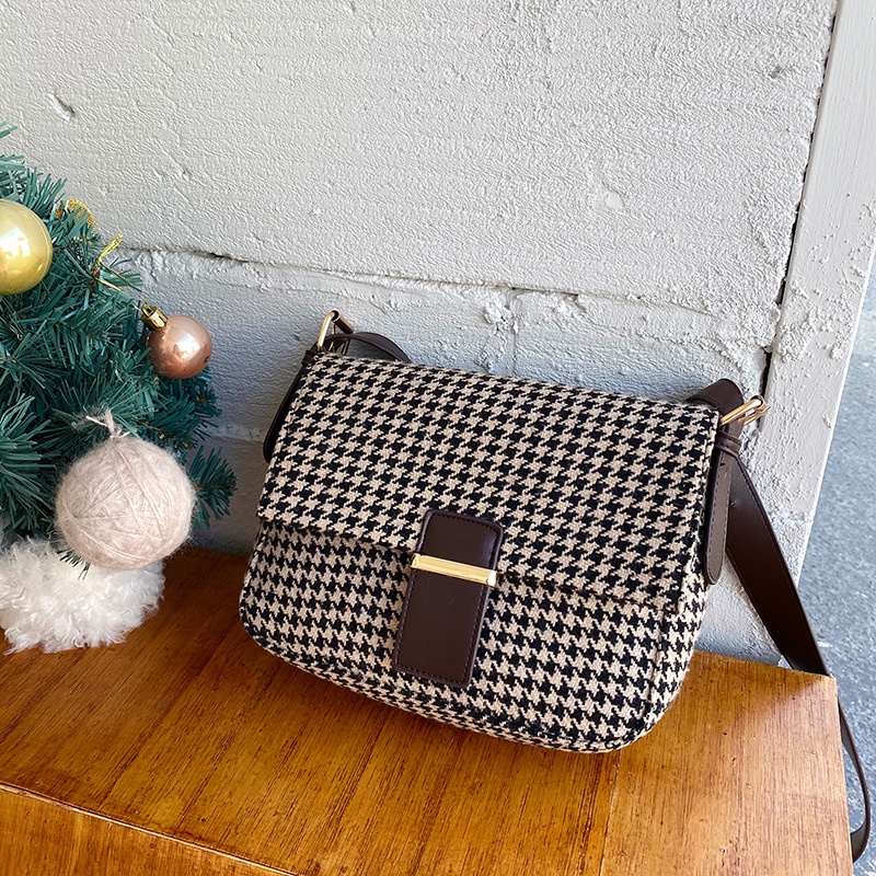 Túi Đeo Chéo Nữ Ulzzang Phiên Bản Hàn Quốc Chất Liệu Len Houndstooth Kẻ Sọc Retro Bền Đẹp Thời Trang Nhiều Ngăn Tiện Lợi