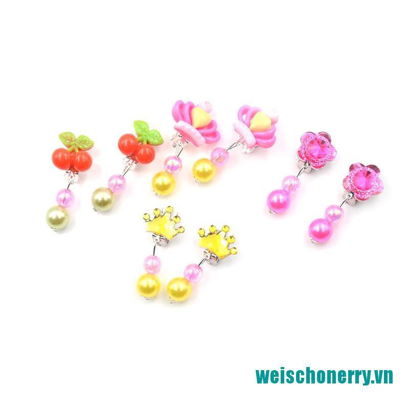 Weischoenrry◑Set 7 Đôi Khuyên Tai Acrylic Sáng Tạo Cho Bé