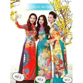 Có bigsize 4XL AD1366 Set Áo Dài TRUYỀN THỐNG gấm in họa tiết tết kèm quần ống rộng