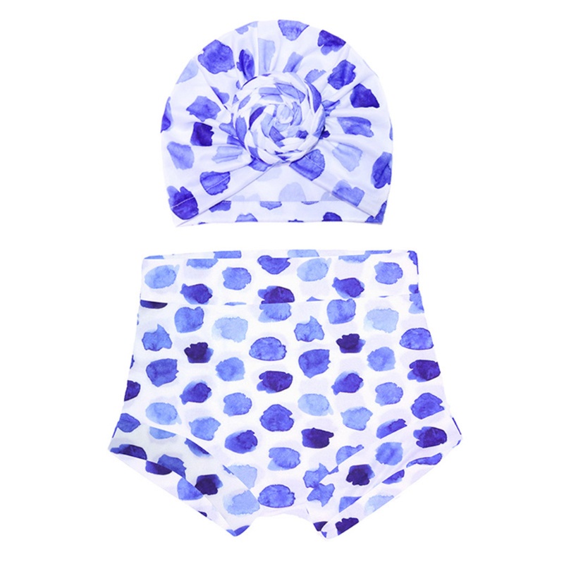 Set 2 Món Gồm Mũ Turban + Quần Ngắn Thắt Nút In Họa Tiết Mùa Hè Cho Bé Sơ Sinh