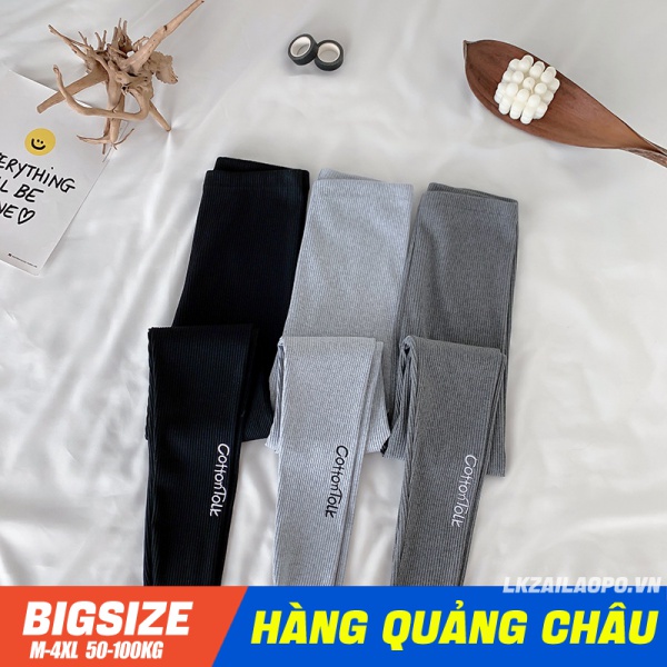 Quần Legging nữ BIGSIZE cạp cao dáng Ôm co giãn Thêu Chữ Chất Liệu Cotton mùa thu đông quảng châu cao cấp