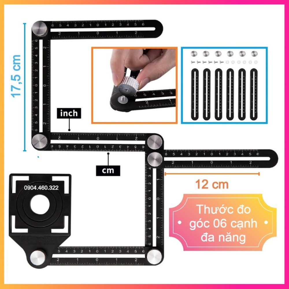 Thước Đo Đa Góc - Thước Đo 6 Góc Gấp Lỗ Định Vị Đa Năng, Thước Đo Định Vị Cắt Gạch