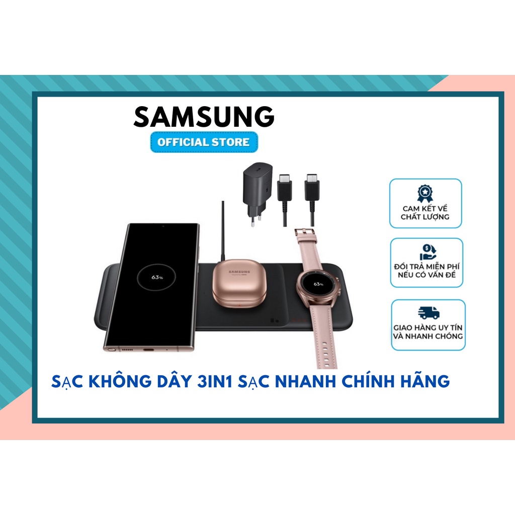 Đế sạc không dây 3 trong 1 Samsung Note 20, Note 20 Ultra Trio EP-P6300 Màu Đen - Hàng chính hãng - Full Box Nguyên Seal