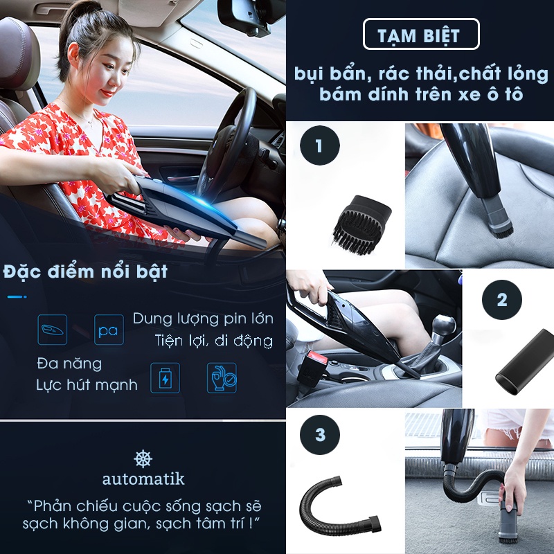 [HÚT CỰC MẠNH] Máy Hút Bụi Cầm Tay Mini Không Dây và Có Dây Cho Ô Tô và Gia Đình  - Automatik