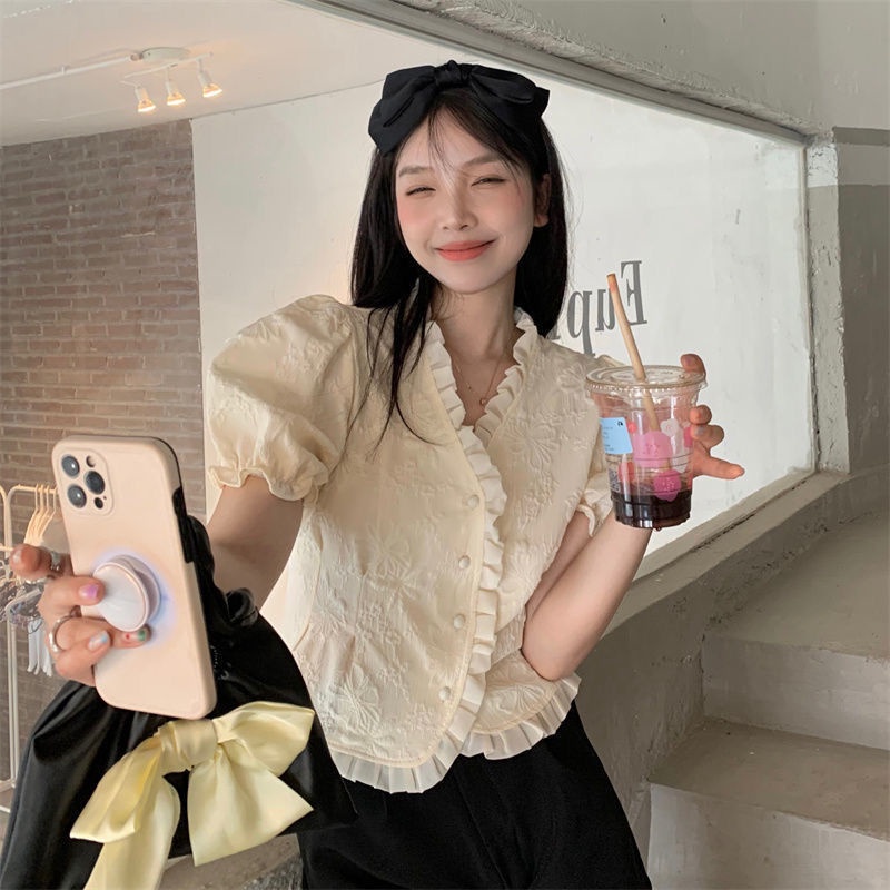 Áo Kiểu Tay Phồng Cổ Chữ V Thiết Kế Mới Thời Trang Mùa Hè Theo Phong Cách Pháp Dành Cho Nữ