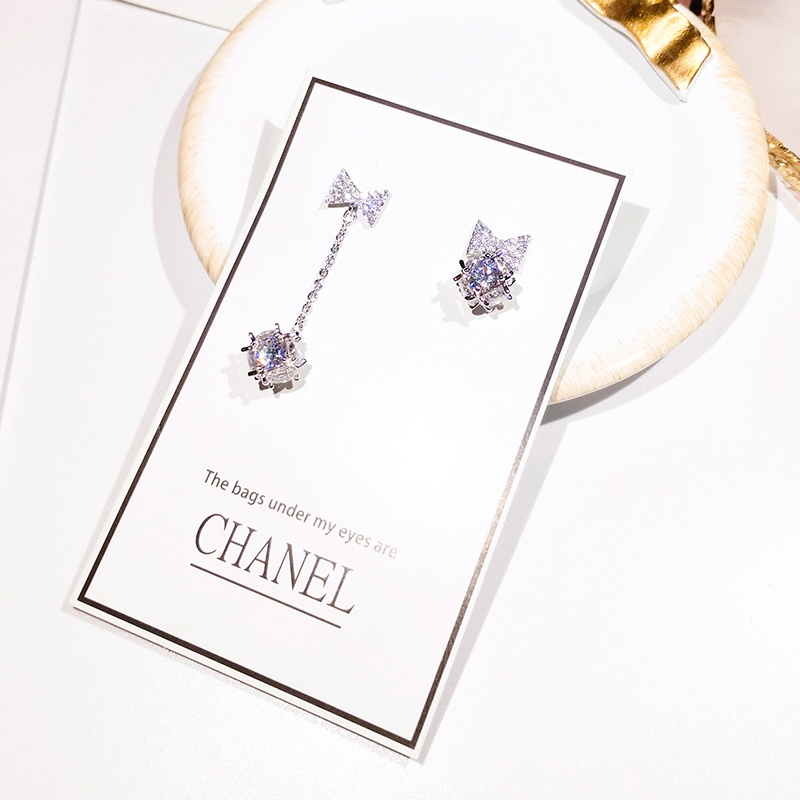 [Jiudolan] Khuyên Tai Kẹp Nơ Bằng Bạc Zircon Tinh Tế