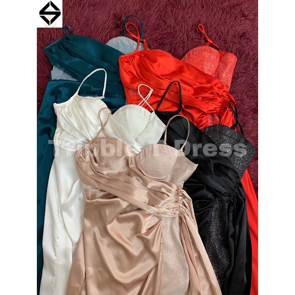 Đầm maxi phi thun lụa 2 dây xẻ đùi TRIPBLE T DRESS - Size M/L - MS388V