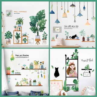 Decal tranh dán tường trang trí decor phòng ngủ cho bé như Hàn Quốc, tấm giấy sticker hình lá cây xanh size lớn