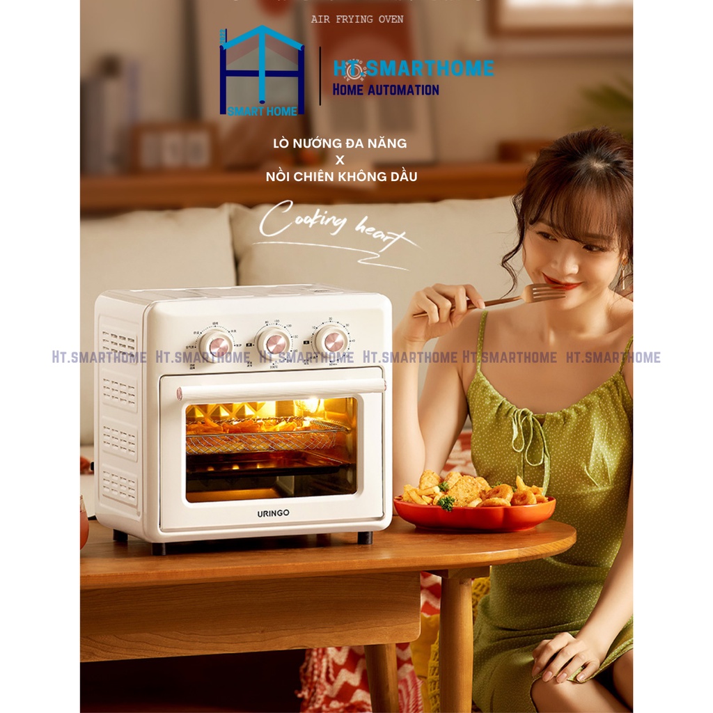 Lò nướng Uringo dung tích 15L 1200W - Nồi chiên không dầu kiêm lò nướng đối lưu đa năng 2in1