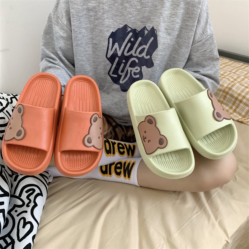 JY409-C3 GẤU NGANG DÉP BÁNH MÌ QUAI NGANG NAM NỮ  nhựa EVA stiker mặt GẤU NGANGi, đế dày hàng chuẩn QC