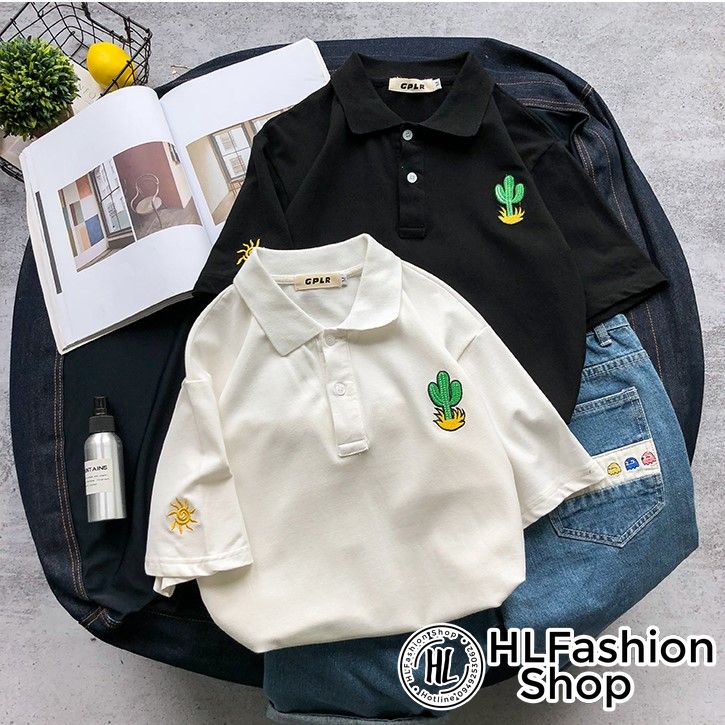 [Mã 11FASHIONSALE1 giảm 10K đơn 50K] Áo polo thun cổ trụ thêu cây xương rồng, áo thun size có cổ HLFashion | WebRaoVat - webraovat.net.vn