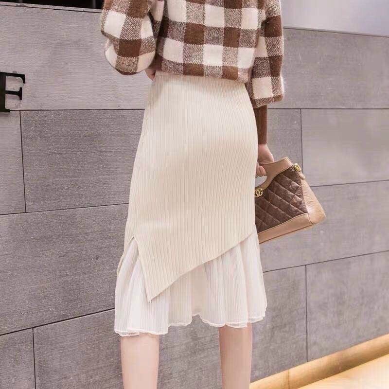 Chân váy len đuôi cá dài vạt chéo phối ren QC loại 1 | BigBuy360 - bigbuy360.vn