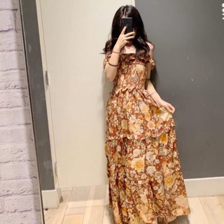 Zara Morocco full tag - Đầm maxi hoa chun ngực có 2 màu rất đẹp DH10MXG9N10 New