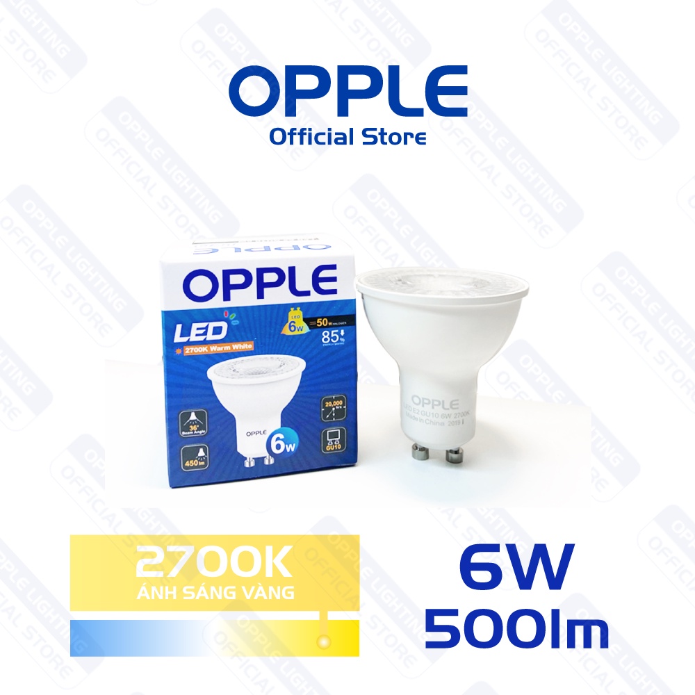 Bóng Đèn Chiếu Điểm OPPLE LED Ecomax GU10 Ánh Sáng Vàng 2700K Góc Chiếu 36 Độ - Hiệu Suất Sáng Và Tuổi Thọ Cao